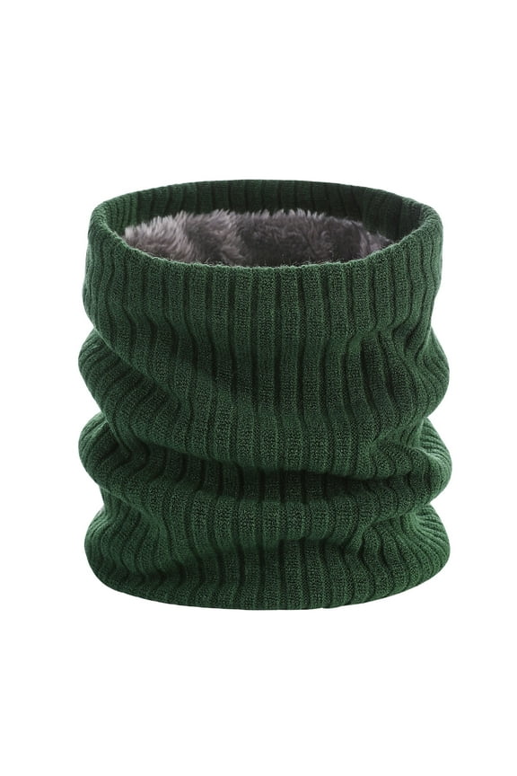 Winter Double Layer Velvet Knitted Scarf Soft Warm Neck Wrap Solid Color Yarn Accessory for Cold Weather Green One Size