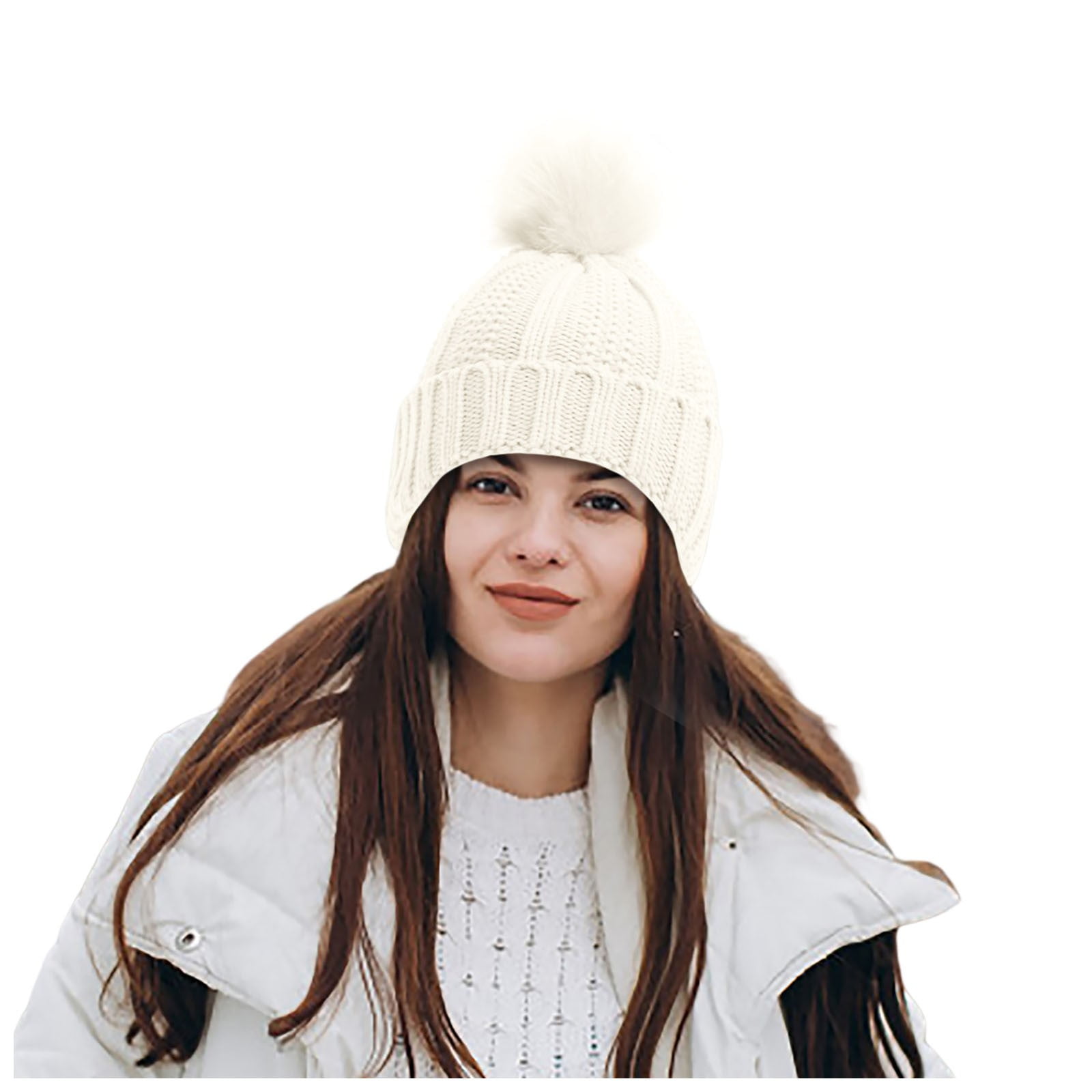 DFEK Winter Knit Hat for Women Soft Warm Thermal Ear Cap White One Size ...