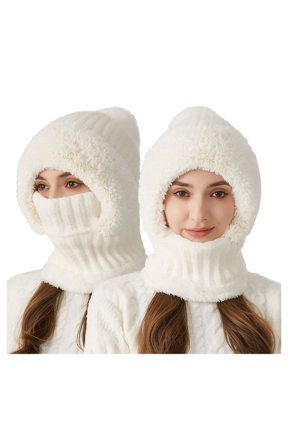 Winter Knitted Hat with Ear Windproof Thermal Cycling Cap for Cold Weather White One Size