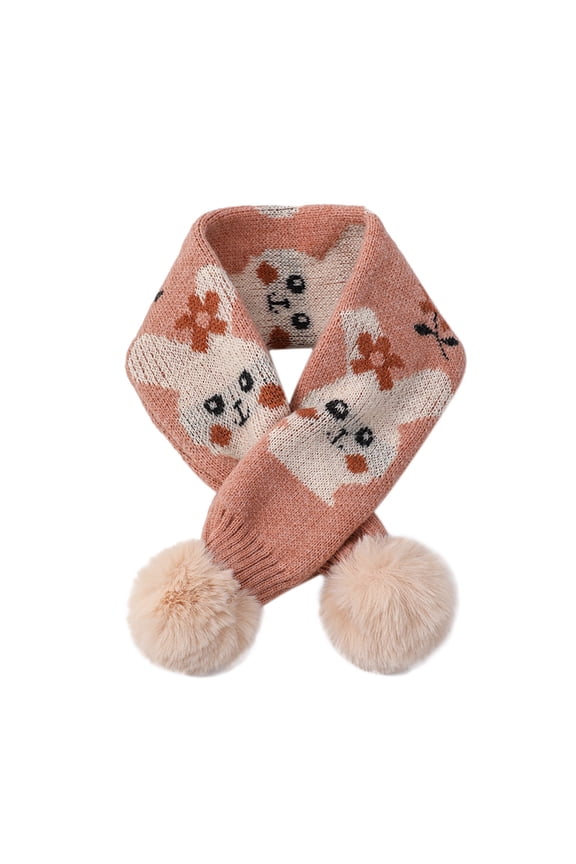 Winter Knitted Neck Warmer Scarf Featuring Adorable Cartoon Bear And Rabbit Designs For Children Pink One Size