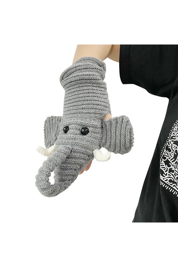 Winter Warm Knit Mittens Featuring Adorable 3D Elephant Design For Comfort And Cozy Ideas Grey One Size