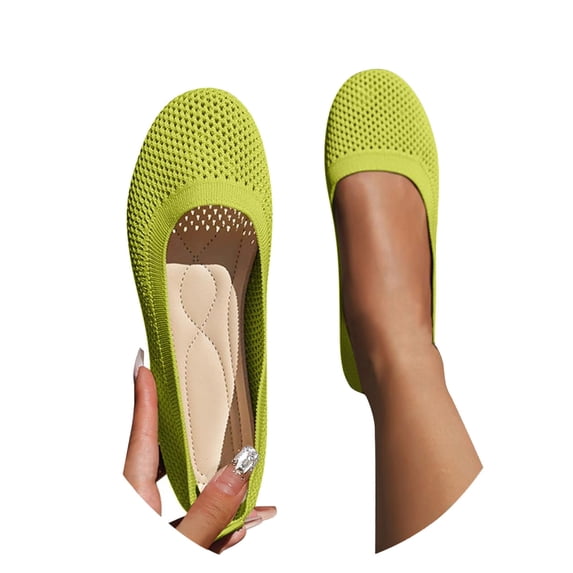 DFEK Women's Ballet Flats Round Toe Walking Flats Slip On Work Shoes Knitted Flats Shoes for Woman Soft Lightweight Green 43