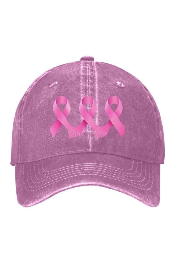 Women's Cancer Awareness Month Printed Washed Baseball Cap for Outdoor Sports and Daily Wear Pink One Size