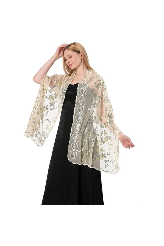 Womenâs Classic Sequin Shawls and Wraps Sheer Sparking Scarf for Wedding Bridesmaid Party BG2 One Size