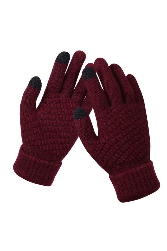 Women's Fashion Knit Winter Touchscreen Cold Weather Warm Elastic Mittens For Outdoor Activities Red One Size