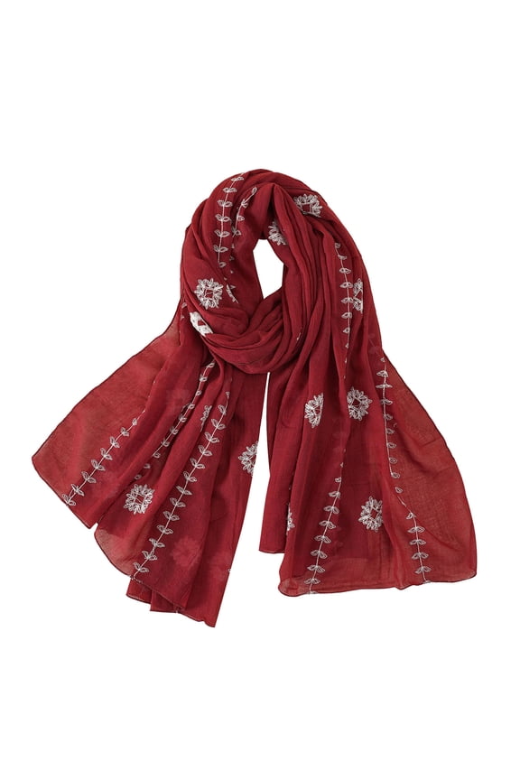 Women's Fashionable Embroidered Linen Long Scarf for Elegant Style and Versatile Wear One Size