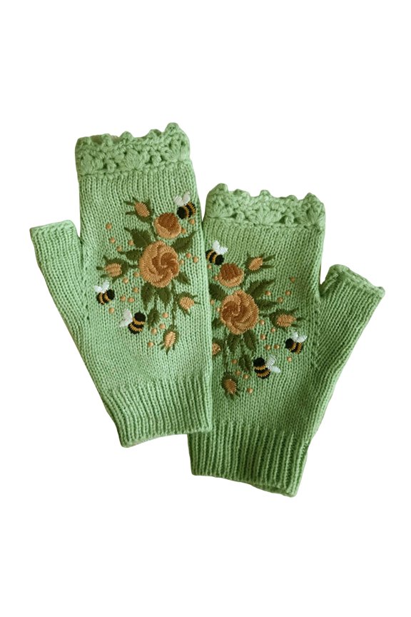 Women's Handmade Knitted Retro Crochet Mittens for Casual Autumn and Winter Wear A One Size