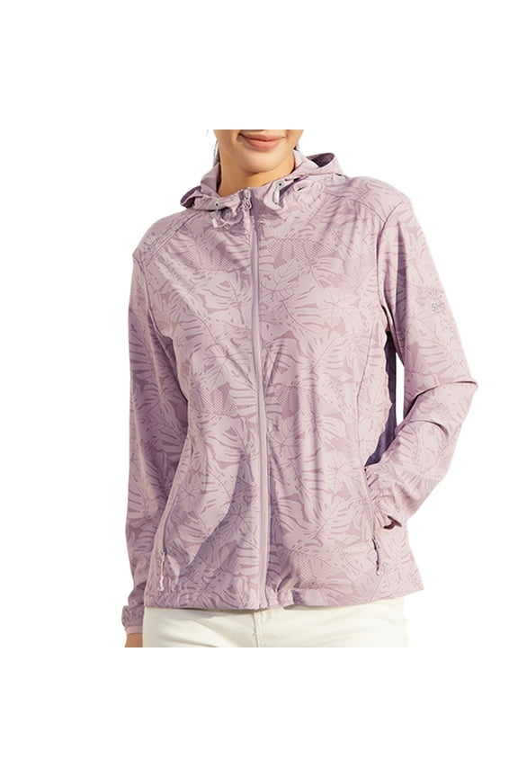 Women's Ice Silk Printed Sun Protective Cover Up Thin Summer Beach Coat for Outdoor Cycling and Sunshade Purple L