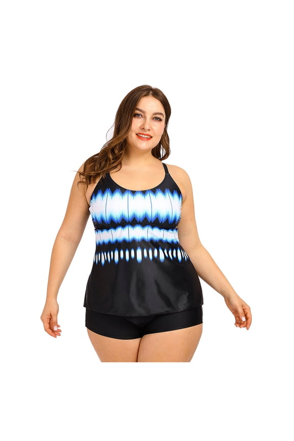 Women's Plus Size Two Piece Swimsuit Set Boho Print Swimwear for Full Figure Beach Blue XXXXXL