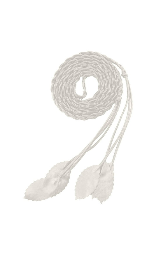 Women's Versatile Decorative Waist Belt Elegant Leaf Woven Knotted Rope Chain for Skirt and Dress White One Size