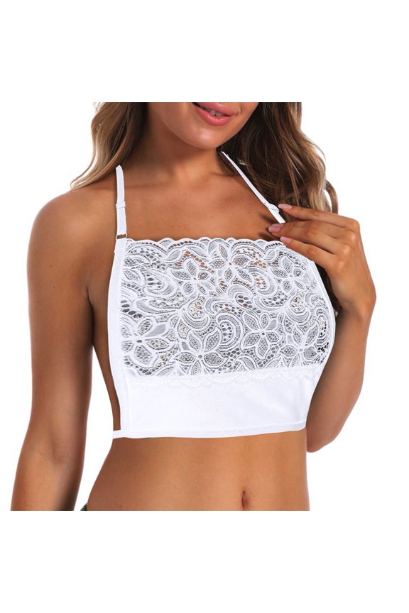 Womens Lace Wearable Mock Camisole Bra Insert Overlay Modesty Panel Vest Exposure Tube Top Artifact Female Four Season Collar Wild Lace Bottom Suspender Vest Camisole White One Size