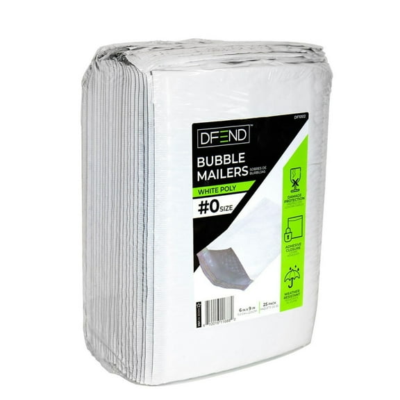 DFEND 0 Poly Bubble Mailer - White 6" x 9" (Pack of 25)