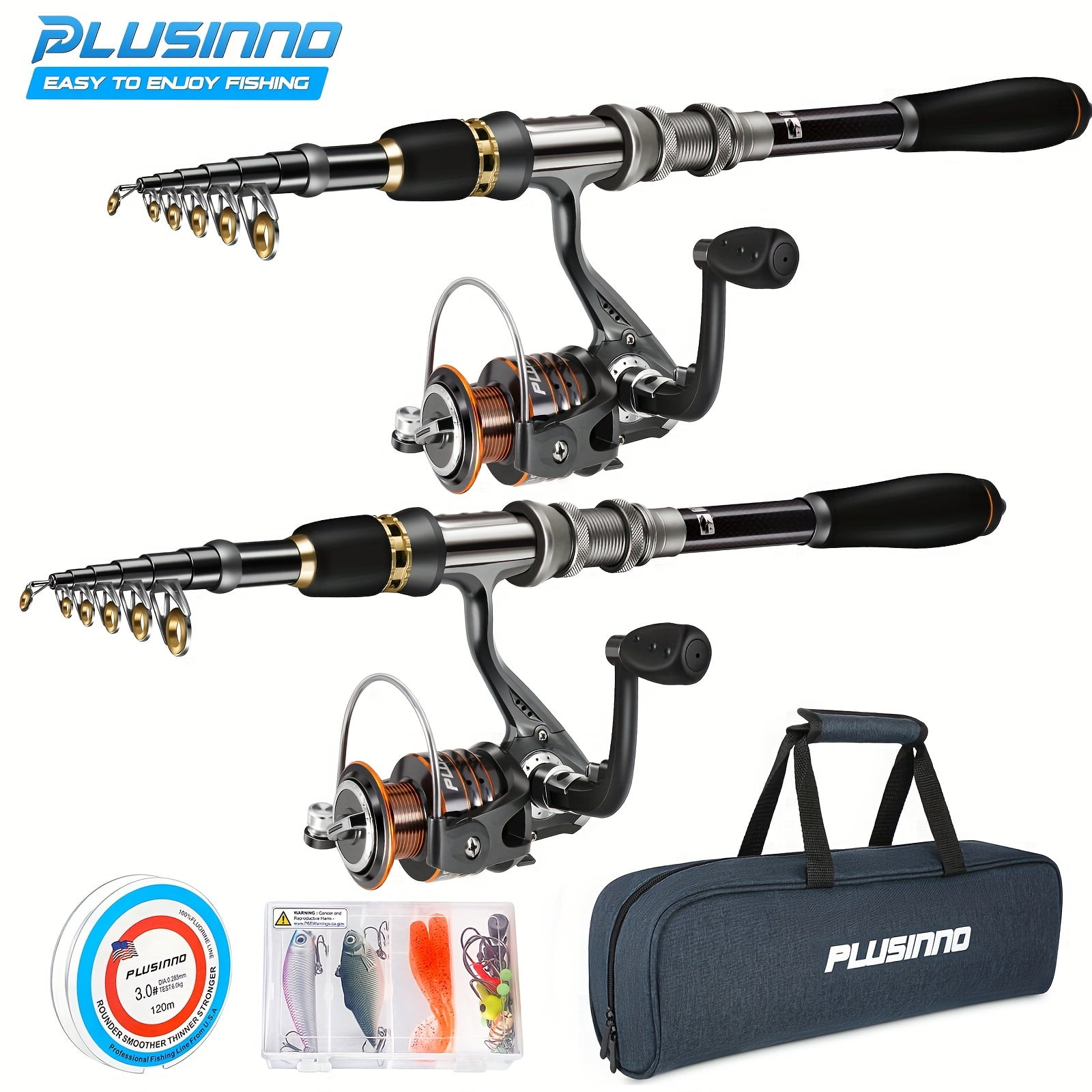 8.86 Feet Telescoping Graphite Medium Spinning Fishing Rod Kit