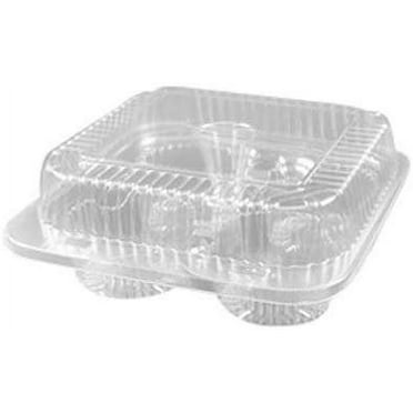 DFI Detroit Forming LBH6404 Clear Hinged Plastic Container for 4 Cupcakes/Muffins - Pack of 10