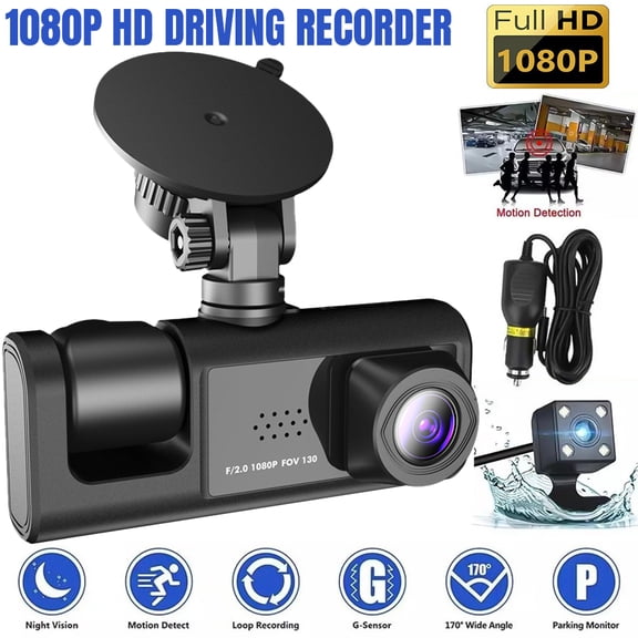 DFITO 1080P HD Front/Rear/Inside Video Recorder Camera G-Sensor Car Dual Lens Dash Cam