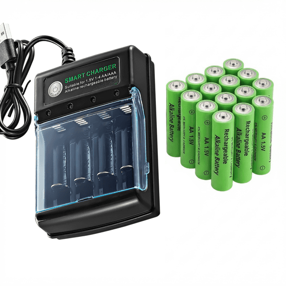 DFITO 16PCS 1.5V Alkaline AA Rechargeable Battery Cell with Battery Charger