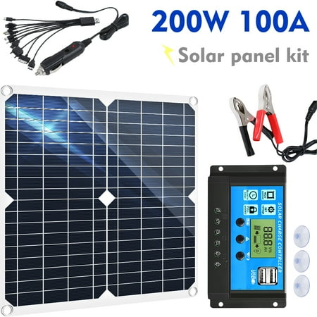 DFITO 200 Watts Portable Solar Panel Kit, 100A 12V Battery Charger with Controller for Outdoor Camping RV Boat