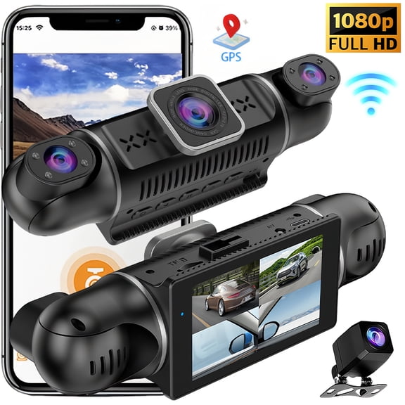 DFITO 4 Channel Dash Cam,1080P Front Rear Left Right Car Camera, WiFi App, Night Vision, G-Sensor, Loop Recording