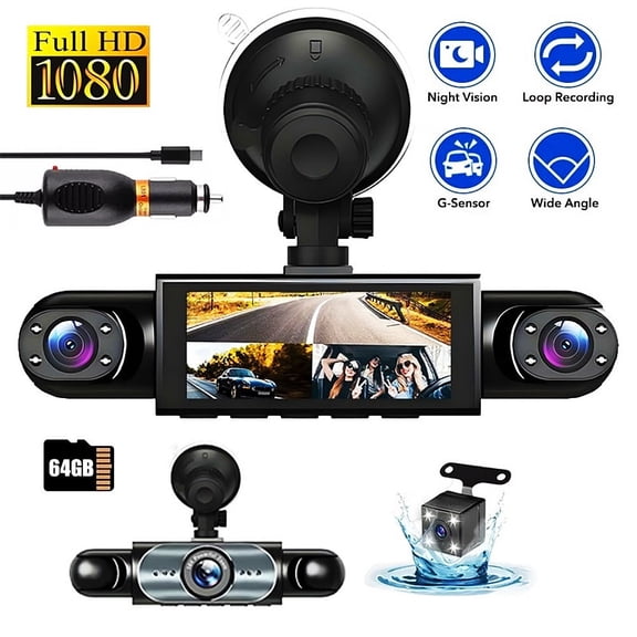 DFITO 4-Channel Dash Cam with 1080P Front, Inside & Rear Cameras, Night Vision, HDR, Loop Recording & 24HR Parking Mode