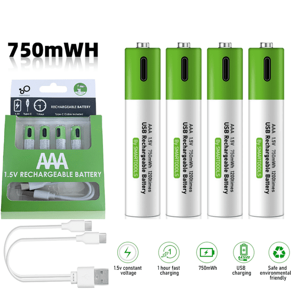 DFITO 4 Pack Rechargeable AAA Lithium ion Batteries 1.5V with USB C Cable