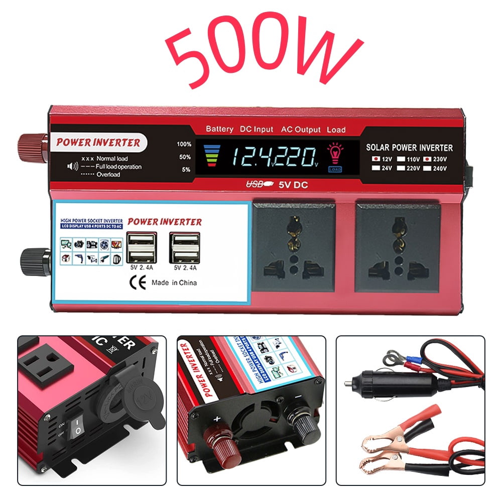 DFITO 500 Watts Rated Power Inverter Car Converter Adapter USB Charger Modified Sine Wave DC 12v to AC 220V
