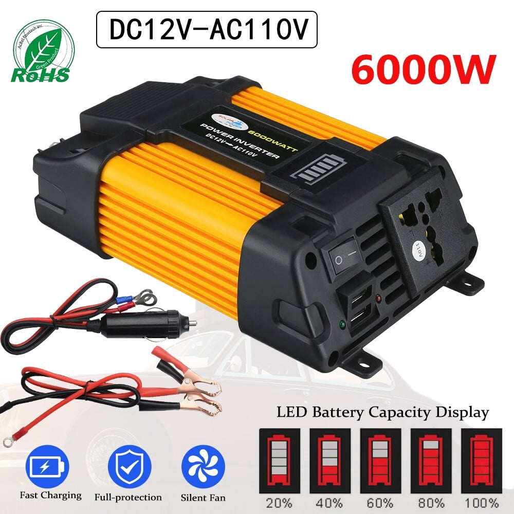 DFITO DF6000 12V 500W Continuous 6000W Surge Power Inverter with LED Battery Display for Car