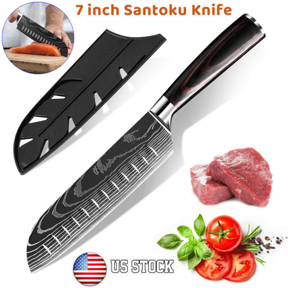 DFITO 7" Stainless Steel Chef Knife Japanese Damascus Pattern Kitchen Chopping Knife,2PCS