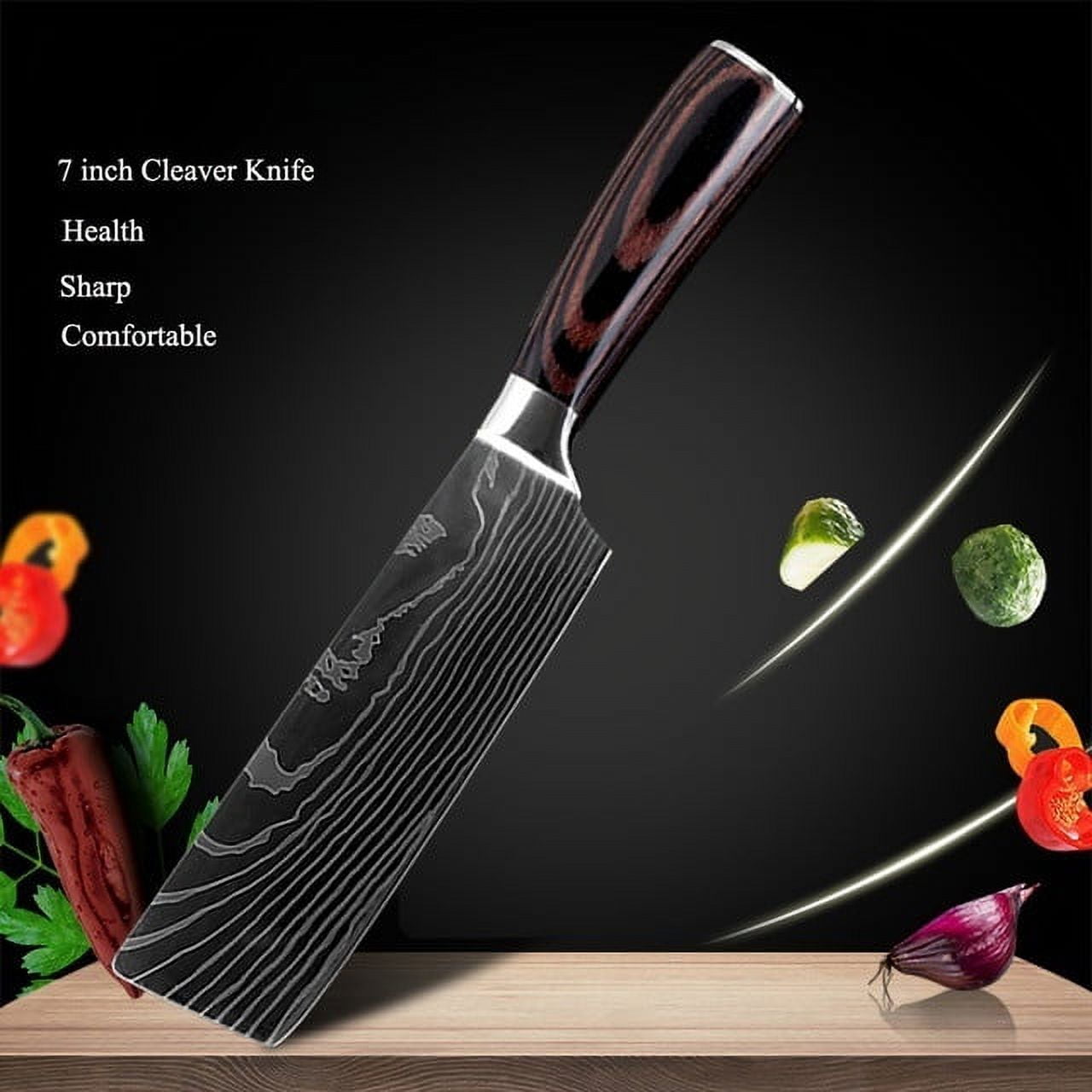 Ultrasharp Kitchen DFITO 7 inch Cleaver Knife, Stainless Steel Ultra Sharp Kitchen Chef ...
