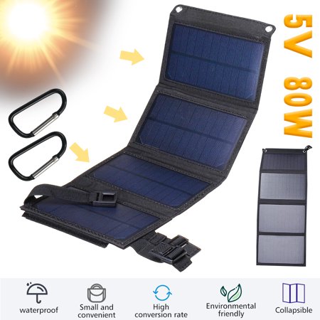 DFITO 80 Watts 5 Volts Solar Panel Foldable USB Solar Panel Power Bank for Camping Hiking