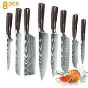 DFITO 8Pcs Kitchen Knife Set Damascus Pattern Stainless Steel Pro Chef Knives for Gift