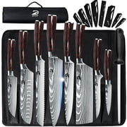 DFITO 9-Piece Kitchen Knife Set, Stainless Steel Professional Cutlery Knife with Sheaths & Storage Bag, Brown