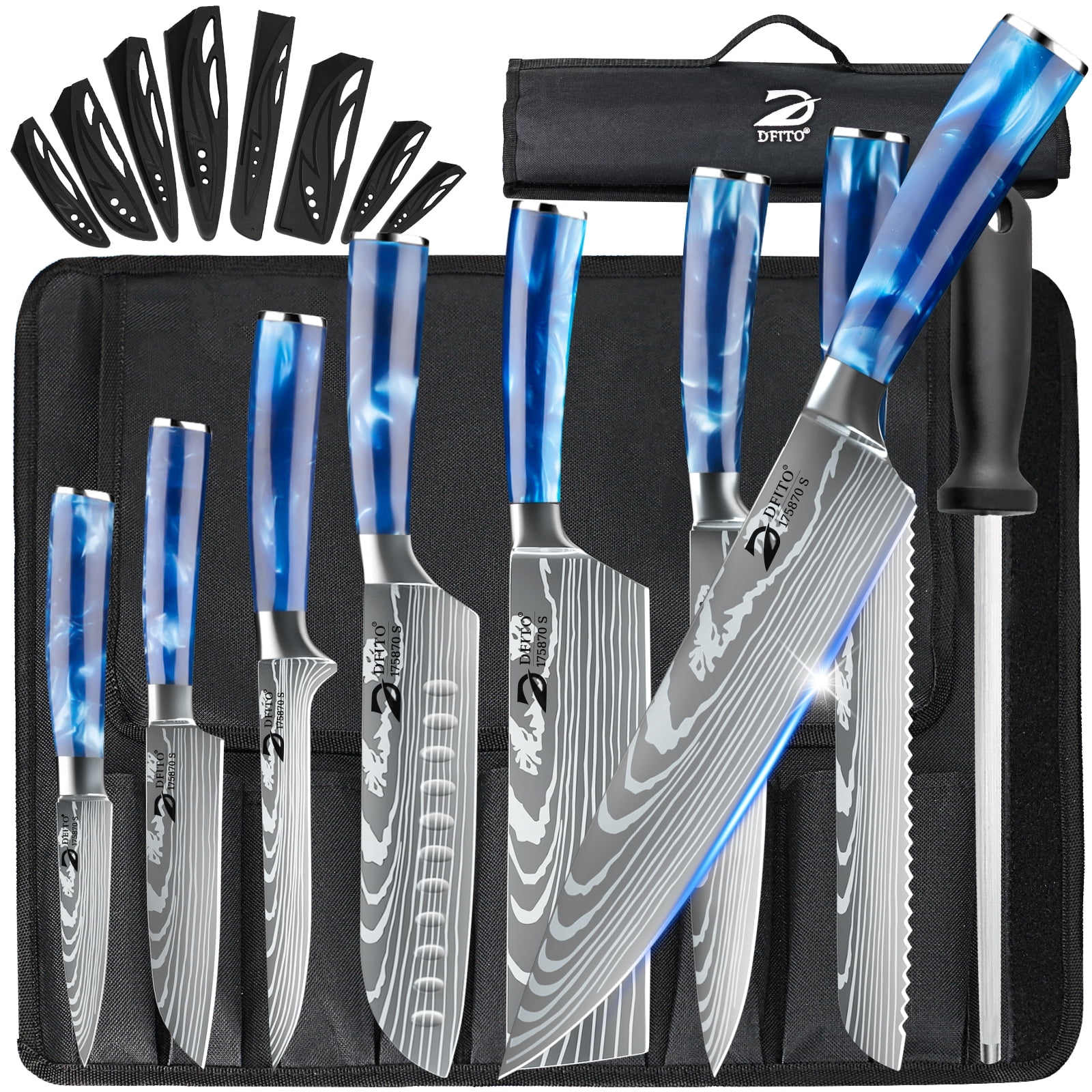 Kitchen Knife Set 7-Piece Knife Sets for Kitchen with Block, Sharp Stainless Steel Professional Chef Knives Set, Best Gift for Women (Blue)