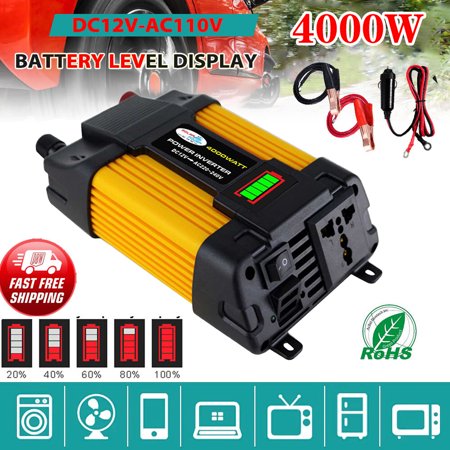 DFITO Car Power Inverter, Modified Sine Inverter 4000 Watts Peak Power Inverter DC 12V to AC 110V, 500W Continuous Power Inverter for RV Caravan Truck Laptop