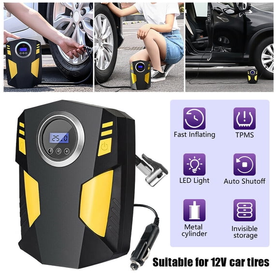DFITO DC Tire Inflator Air Compressor,Portable Car Air Pump with Digital Pressure Gauge,12V 150 PSI,Bright LED Light