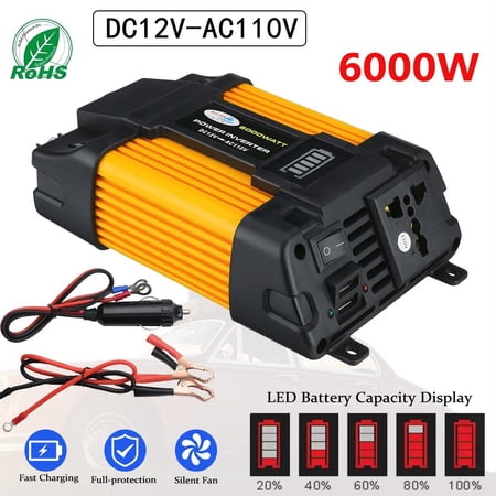 DFITO DF6000 12V 500W Continuous 6000W Surge Power Inverter with LED Battery Display for Car