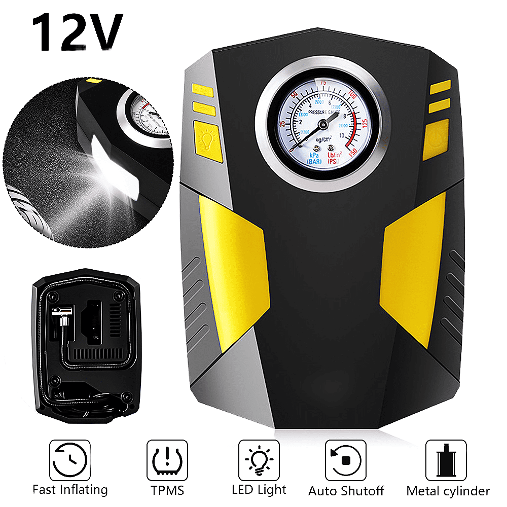 E-SMARTER Car Tyre Inflator Air Compressor, Car Tyre Inflator 12v, Protable Car  Tyre Pump 120W/150 PSI/10.5 Bar with 3 Nozzle Adaptors, LED Light, Suitable  for Car, Bicycle, Motorcycle, Ball : : Automotive