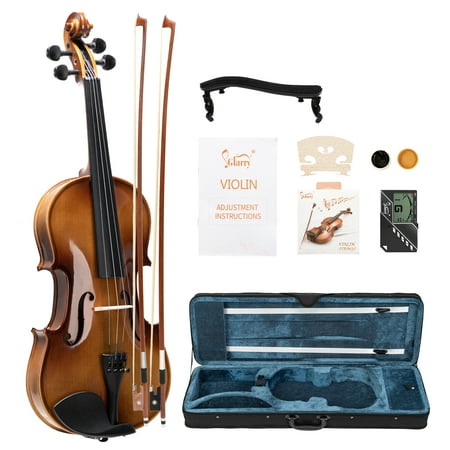 DFITO GV406 4/4 Acoustic Violin Kit Natural w/Square Case, 2 Bows, 3 In 1 Digital Metronome Tuner Tone Generator,Extra Strings and Bridge