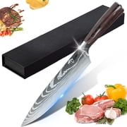 DFITO Kitchen Chef Knife with Blade Cover, 8 inch High Carbon Stainless Steel Ultra Sharp Kitchen Knife, Wooden Handle, Dishwasher Safe