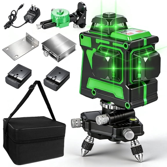 Kepeak 12-Line Green Laser Level, 360 Self-Leveling Tool for Tile, Picture Hanging & Home Renovation, ABS Material, 2 Batteries Included