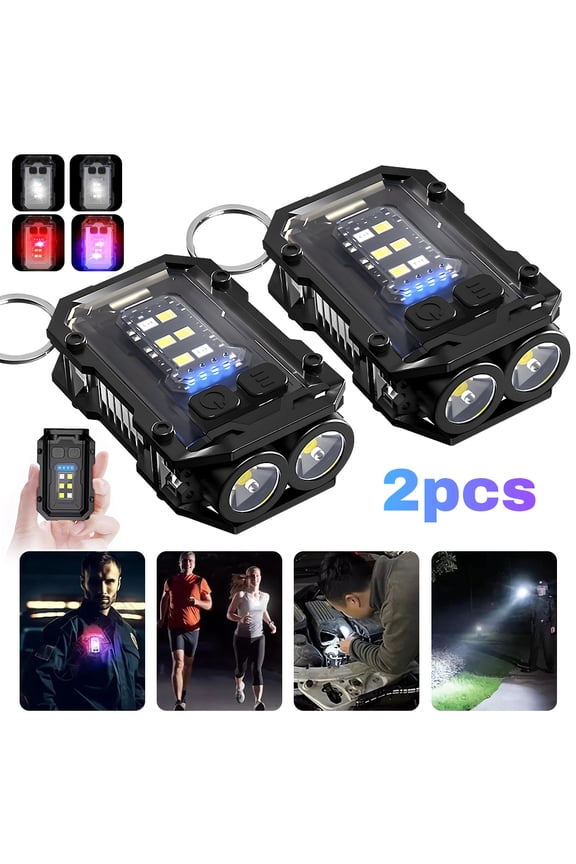 Mini Keychain Flashlight 2-Pack 800 Lumens IPX6 Waterproof, COB Rechargeable with Magnetic Base