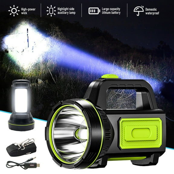 DFITO Portable Handheld Flashlight, Super Bight LED Searchlight, USB Rechargeable Waterproof Spotlight Flashlight for Hiking Camping Fishing, Green