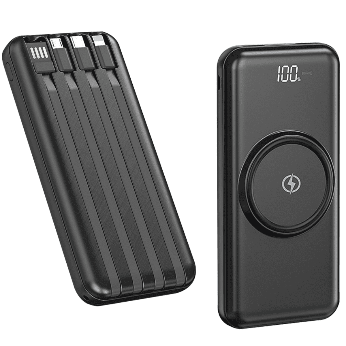 DFITO 10000mAh Wireless Power Bank with Built-in 4 Cables, 10W Fast Charging Portable Charger, Qi Wireless & USB-C Battery Pack