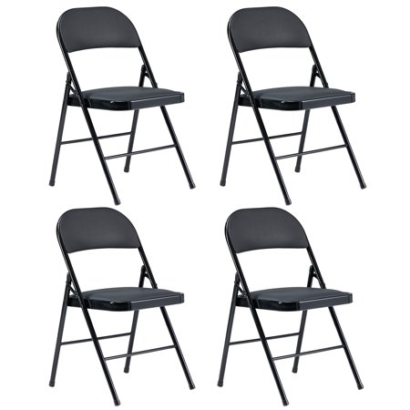 DFITO Set of 4 Folding Chairs Fabric Upholstered Padded Seat Metal Frame Home Office,Black