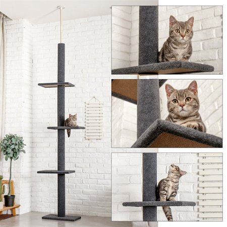 DFITO Three Tier Floor-to-Ceiling Cat Tree Cat Climbing Tree, 9 Feet, Gray