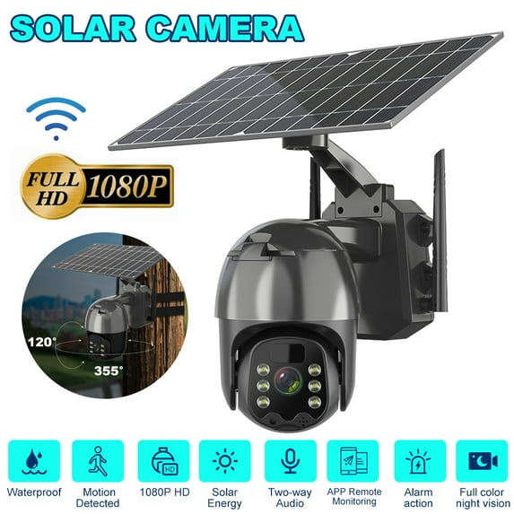 DFITO Wireless Solar Security Camera, 1080P HD Outdoor Camera WIFI PTZ Surveillance Security Camera CCTV IP66 Waterproof, AI Human Detection, 2-Way Audio, PIR Motion Detection