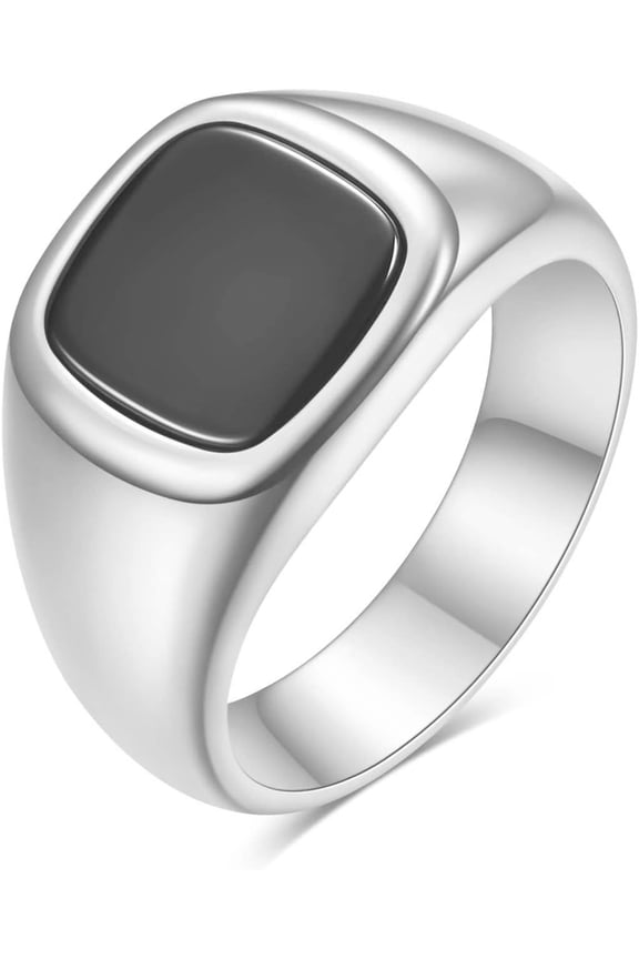 14K Gold/Silver/Black Plated Square Signet Ring Anillos De Hombre Statement Classical Wedding Rings Band for Men