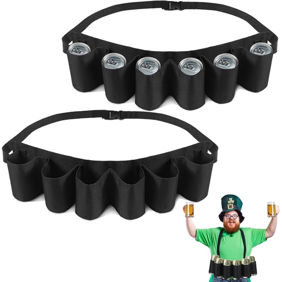 DFORD 2 Pcs 6 Pack Beer Belt Holder for Men 6 Cans Beer Can Holder for Drinking Adjustable Black Drinking Accessories for Halloween Christmas Men Women Outdoor Camping Hiking Picnic Party