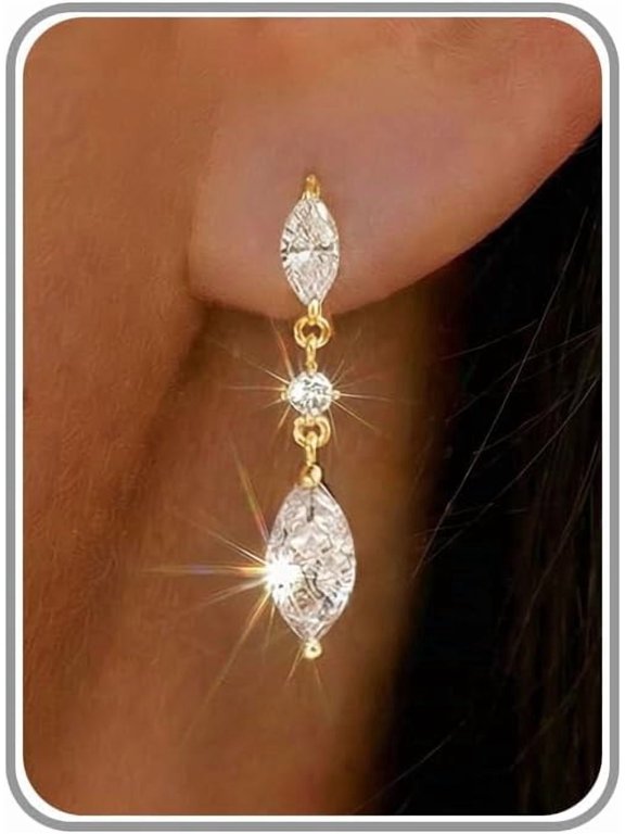 Dangle Earrings for Women – 14K Gold Plated/Silver Drop Earrings Sparkly CZ Dangle Earrings Elegant Dangling Earrings for Wedding Bridal Prom Jewelry