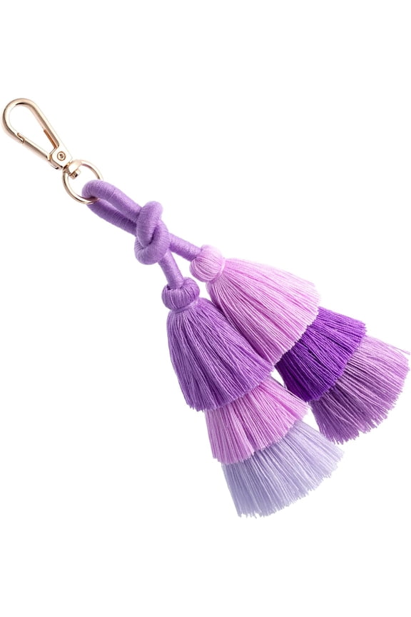 Handmade Colorful Boho Pom Bag Charm Tassel Keychains, Handmade Car Key Chain Key Ring Pendant for Purse, Handbag Bag Decor (Brown)