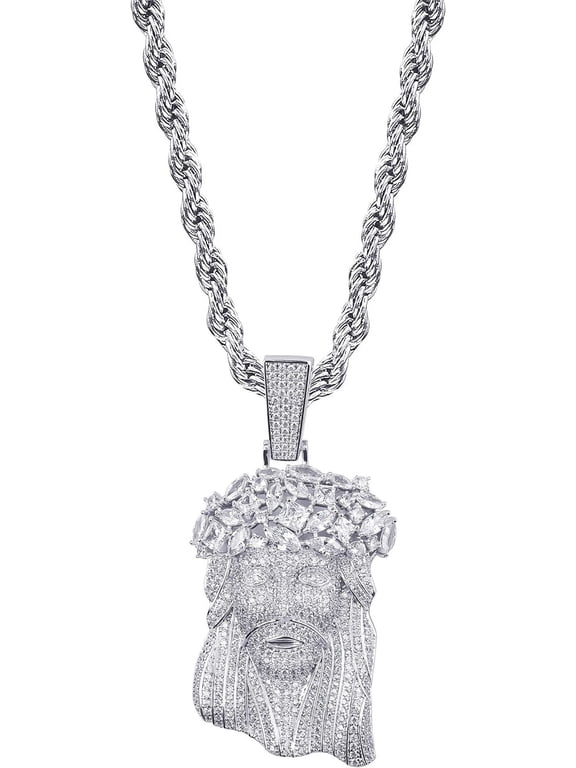 Jesus Pendant Necklace Rope Gold Chain for Men Iced out 14K Gold Plated Simulated Diamond Chain Stainless Steel Chain 24 inch